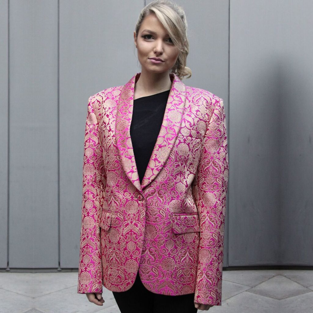Tailored Silk Brocade Jacket pink - House of Gharats